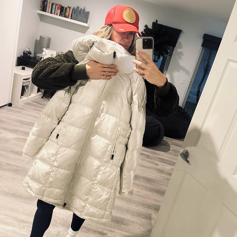 Long North Face Cream Winter Coat